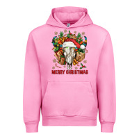 Fuchsia Pink Merry Christmas With Bull skull Urban Hoodie - BundleAndBundleShop