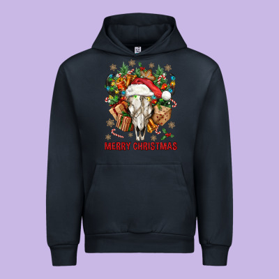 Merry Christmas With Bull Skull Urban Hoodie Designed By Bundleandbundleshop