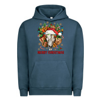 Pigment Midnight Navy Merry Christmas With Bull skull Urban Hoodie - BundleAndBundleShop