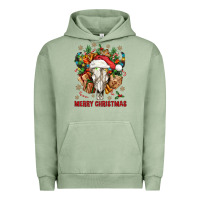Pigment Oil Green Merry Christmas With Bull skull Urban Hoodie - BundleAndBundleShop