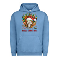 Pigment Pebble Blue Merry Christmas With Bull skull Urban Hoodie - BundleAndBundleShop