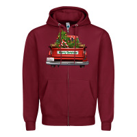 Burgundy Christmas trees truck Zipper Hoodie - FaDigitalArtStudio
