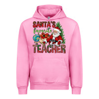 Fuchsia Pink Santa's Favorite Teacher Urban Hoodie - BundleAndBundleShop