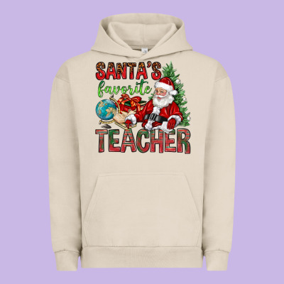 Santa's Favorite Teacher Urban Hoodie Designed By Bundleandbundleshop