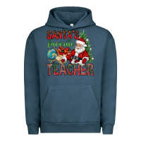 Pigment Midnight Navy Santa's Favorite Teacher Urban Hoodie - BundleAndBundleShop