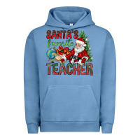 Pigment Pebble Blue Santa's Favorite Teacher Urban Hoodie - BundleAndBundleShop