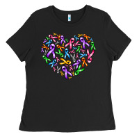 Black cancer ribbon heart Ladies Tee - AdoDesignShop