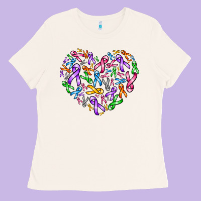 Cancer Ribbon Heart Ladies Tee Designed By Adodesignshop