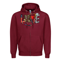 Burgundy america nurse Zipper Hoodie - CowhideDigitalArt