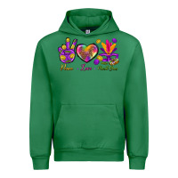 Emerald Peace Love Mardi Gras Urban Hoodie - BundleAndBundleShop