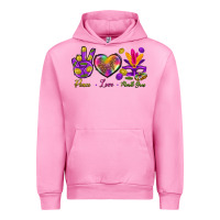 Fuchsia Pink Peace Love Mardi Gras Urban Hoodie - BundleAndBundleShop
