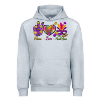 Heather Grey Peace Love Mardi Gras Urban Hoodie - BundleAndBundleShop
