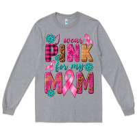 Heather Grey I Wear Pink For My Mom with Butterfly Long Sleeve Tee - texasbilliewilder