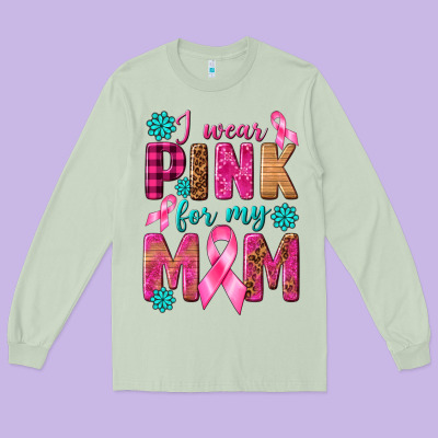 I Wear Pink For My Mom With Butterfly Long Sleeve Tee Designed By Texasbilliewilder
