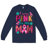 Navy I Wear Pink For My Mom with Butterfly Long Sleeve Tee - texasbilliewilder