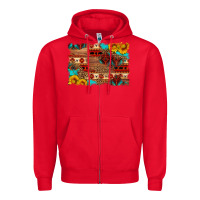 Red aztec and leopard background Zipper Hoodie - HRA Design Shop