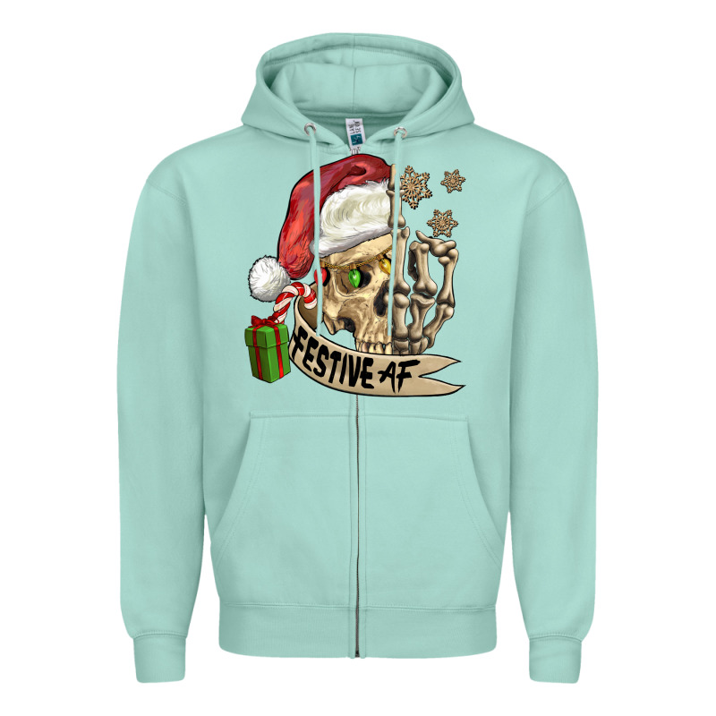 Festive Af Christmas Skull Zipper Hoodie by FaDigitalArtStudio | Teevron