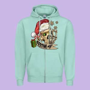 Festive Af Christmas Skull Zipper Hoodie Designed By Fadigitalartstudio