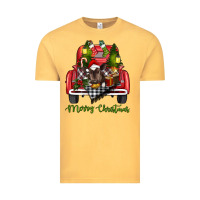 Vintage Mustard Merry Christmas Farm Truck With Baby Cow Vintage Tee - RanaPortraitStore