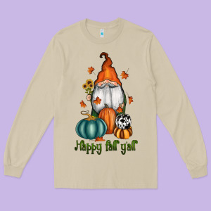 Happy Fall Y'all Gnome Long Sleeve Tee Designed By Ranaportraitstore
