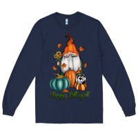 Navy happy fall y'all gnome Long Sleeve Tee - RanaPortraitStore