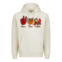 Oatmeal Heather peace love firefighter Premium Hoodie - NancyCooperArtShop