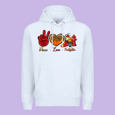 Peace Love Firefighter Premium Hoodie Designed By Nancycooperartshop