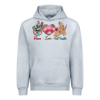 Heather Grey Peace Love Nail Hustler Urban Hoodie - BundleAndBundleShop