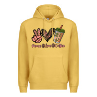 Antique Gold peace love coffee Premium Hoodie - NancyCooperArtShop