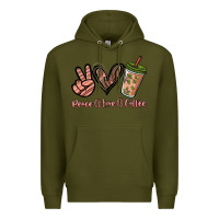 Army Green peace love coffee Premium Hoodie - NancyCooperArtShop
