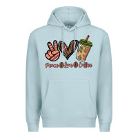 Blue Mist peace love coffee Premium Hoodie - NancyCooperArtShop