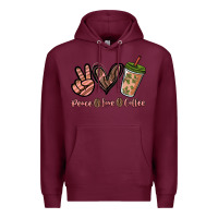 Burgundy peace love coffee Premium Hoodie - NancyCooperArtShop