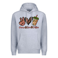 Heather Grey peace love coffee Premium Hoodie - NancyCooperArtShop