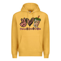 Mustard peace love coffee Premium Hoodie - NancyCooperArtShop