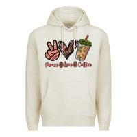 Oatmeal Heather peace love coffee Premium Hoodie - NancyCooperArtShop