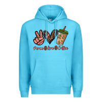 Ocean Blue peace love coffee Premium Hoodie - NancyCooperArtShop