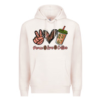 Pale Pink peace love coffee Premium Hoodie - NancyCooperArtShop