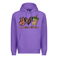 Purple peace love coffee Premium Hoodie - NancyCooperArtShop