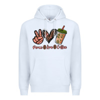 White peace love coffee Premium Hoodie - NancyCooperArtShop