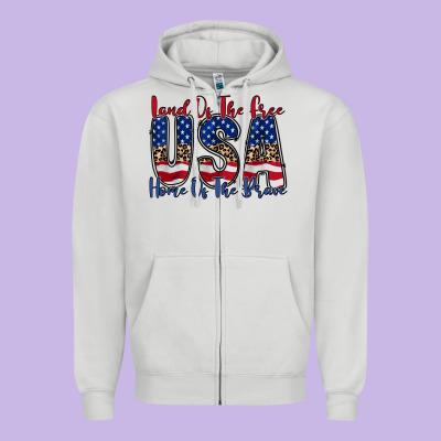 Land Of The Free Usa Zipper Hoodie Designed By Racoondesign