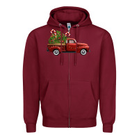 Burgundy christmas trees truck Zipper Hoodie - FaDigitalArtStudio