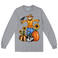 Heather Grey pumpkin sunflower fall scarecrow Long Sleeve Tee - RanaPortraitStore