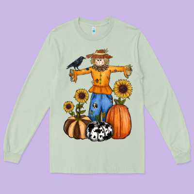Pumpkin Sunflower Fall Scarecrow Long Sleeve Tee Designed By Ranaportraitstore