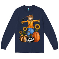 Navy pumpkin sunflower fall scarecrow Long Sleeve Tee - RanaPortraitStore