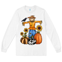 White pumpkin sunflower fall scarecrow Long Sleeve Tee - RanaPortraitStore