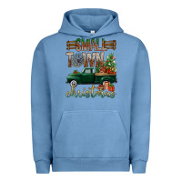 Pigment Pebble Blue Small Town Christmas With Truck Urban Hoodie - BundleAndBundleShop