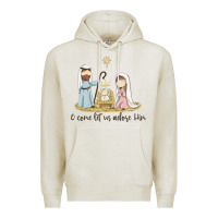 Oatmeal Heather o come let us adore him Premium Hoodie - MaliasSmallBusiness
