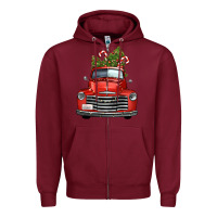 Burgundy christmas trees truck Zipper Hoodie - FaDigitalArtStudio