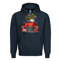 Navy christmas trees truck Zipper Hoodie - FaDigitalArtStudio