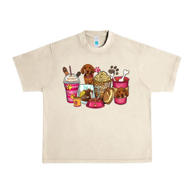 Dachshund Coffee Cups Urban Heavy Tee by Zillion Design Studio | Teevron